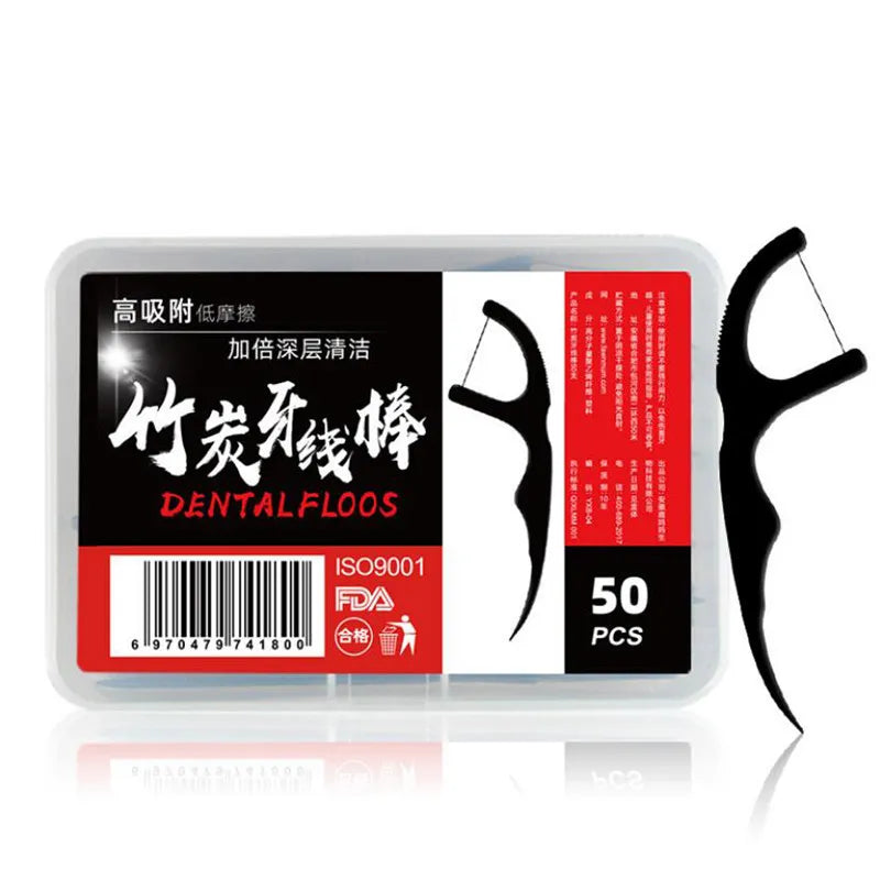 Professional Floss with Black Bamboo Charcoal Stick 50pcs/Set-Sokohewani Ventures