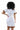 Women African print plus size short sleeve dress, mid-skirt length, white with colorful trim, pullover style.