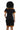Women in black African print plus size short sleeve dress with vibrant trim.