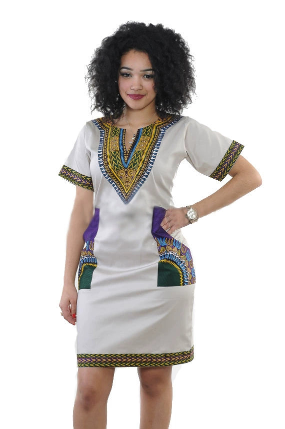 Women African Print Female Dress plus Size Sexy Short Sleeve Short Dress