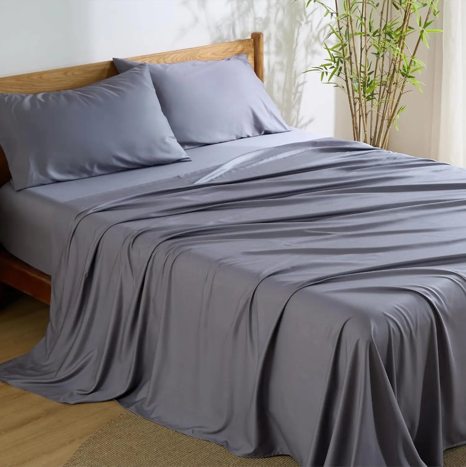 Queen Sheet Set, Cooling Sheets for Queen Size Bed Set, Rayon Derived from Bamboo, Breathable & Soft, Deep Pocket Up to
