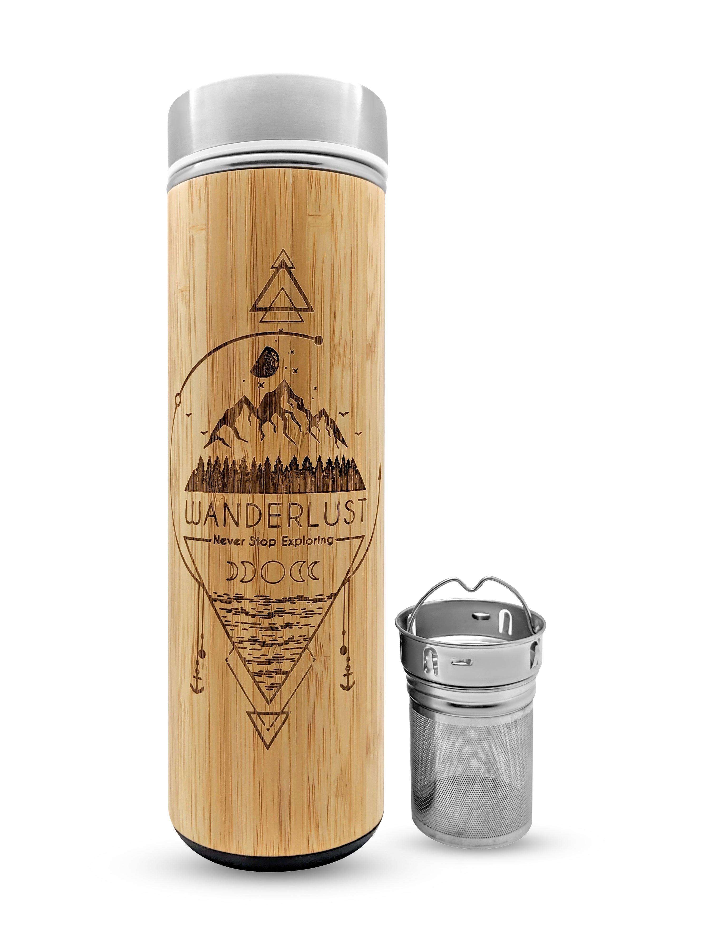 17.9oz WANDERLUST Premium Insulated Bamboo Water Bottle-Sokohewani Ventures