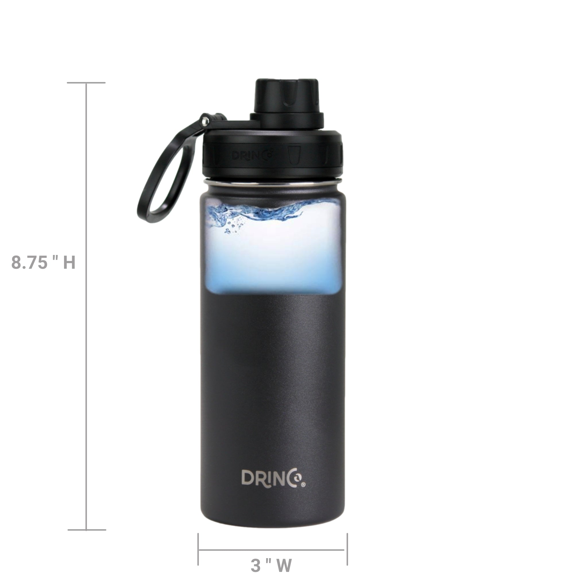 DRINCO® 18oz Stainless Steel Sport Water Bottle - Black-Sokohewani Ventures
