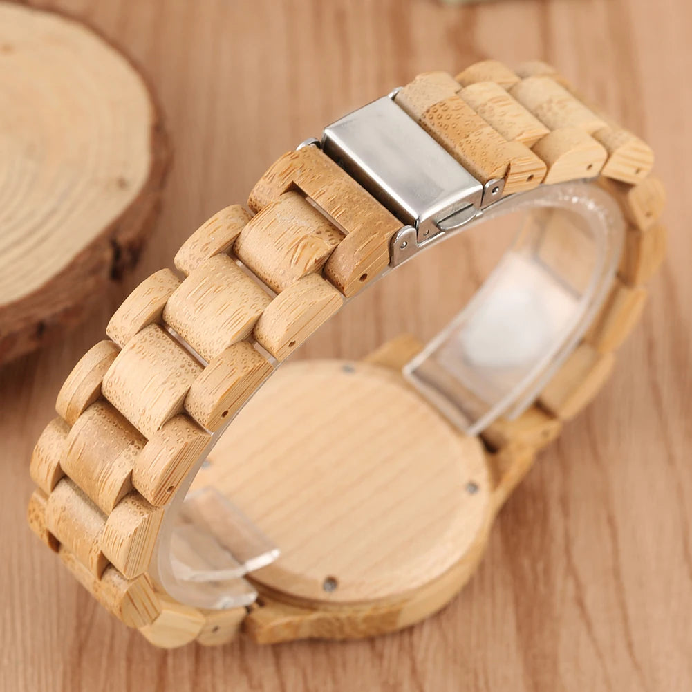 Bamboo Wood Clock Watches with Luxurious Wooden Band Wristwatch-Sokohewani Ventures