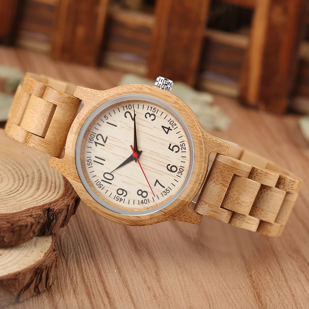 Bamboo Wood Clock Watches with Luxurious Wooden Band Wristwatch-Sokohewani Ventures